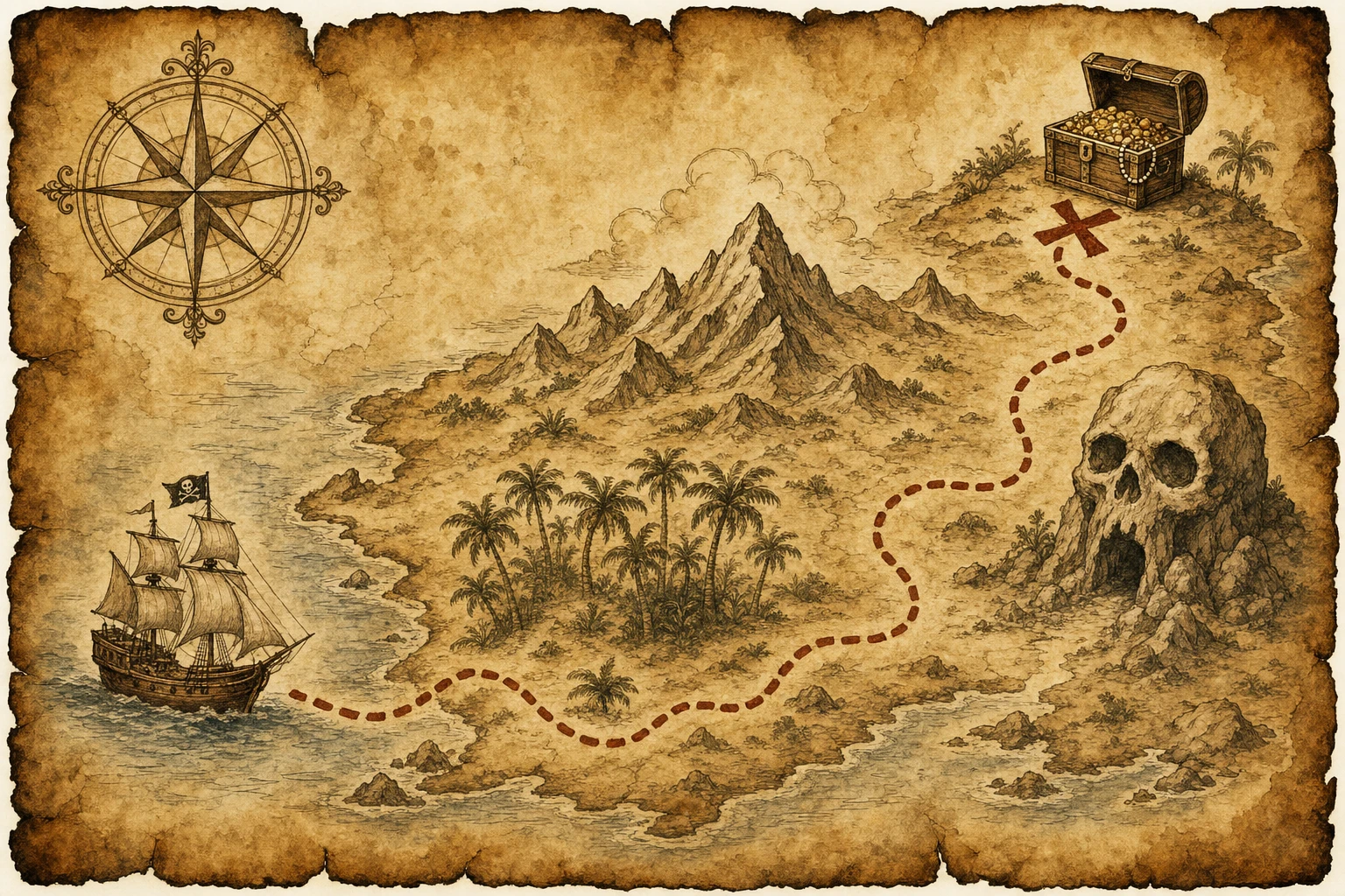 Mapa del tesoro con la ruta para reclamar tu recompensa